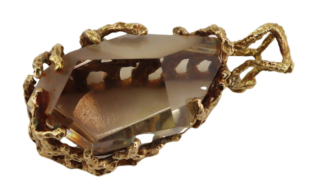 JEWELRY. Modernist 12kt Gold and Gem Pendant.