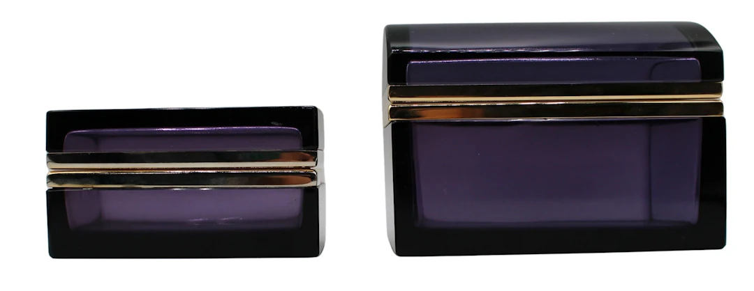 (2) Amethyst Colored Glass Boxes with Gilt Brass
