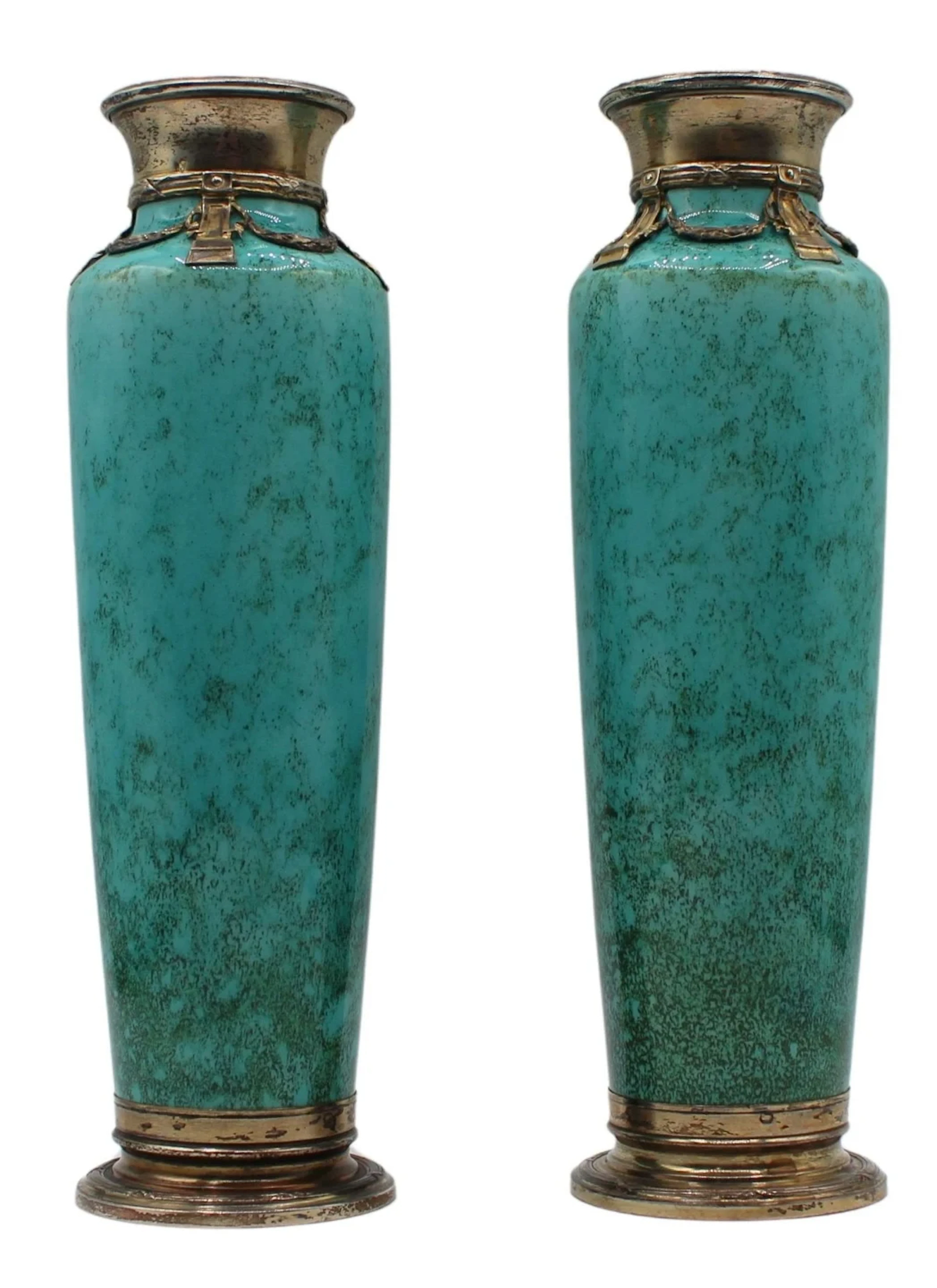 SILVER. Pr of Possibly Paul Milet? Sevres Vases.