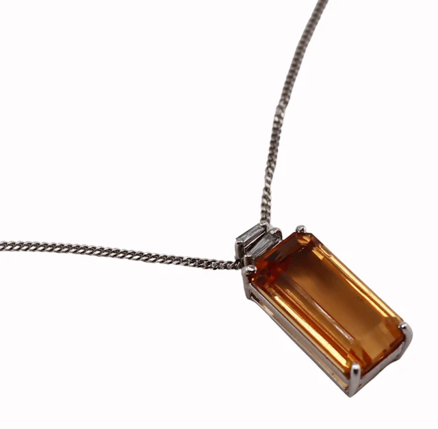 JEWELRY. 18kt Gold Colored Gem and Diamond Pendant