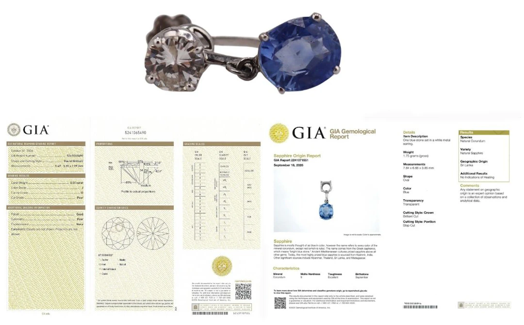 JEWELRY. Natural CEYLON Sapphire and 0.55ct