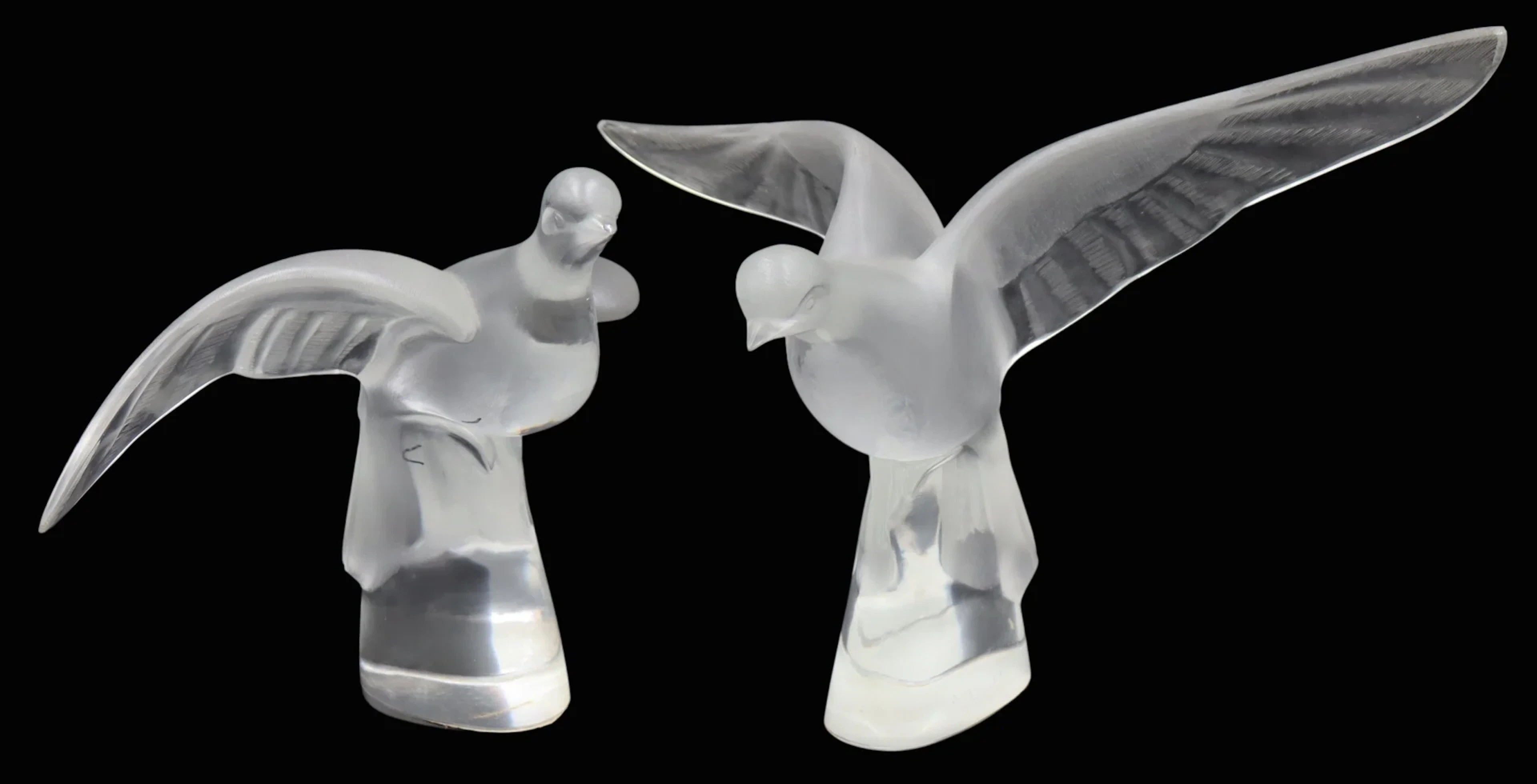 (2) Lalique Colombe Clita Frosted and Clear Glass