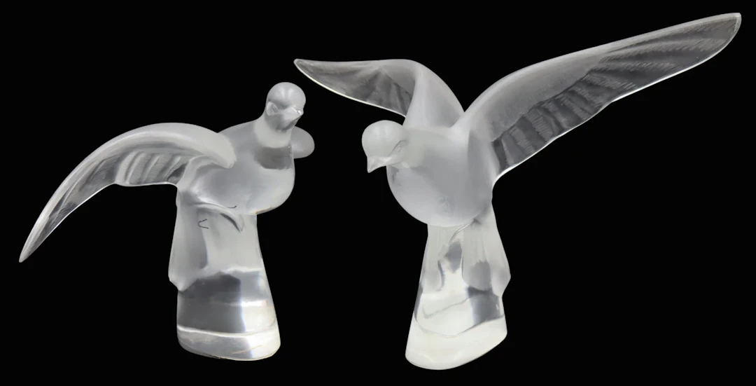 (2) Lalique Colombe Clita Frosted and Clear Glass