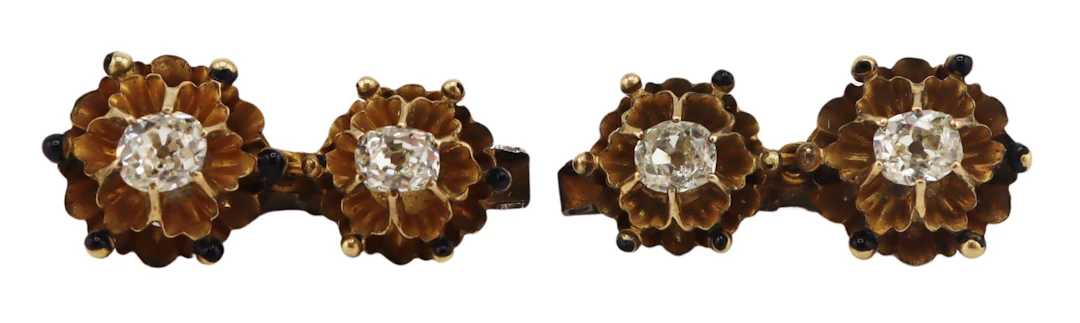 JEWELRY. Victorian Gold and Diamond Clips.