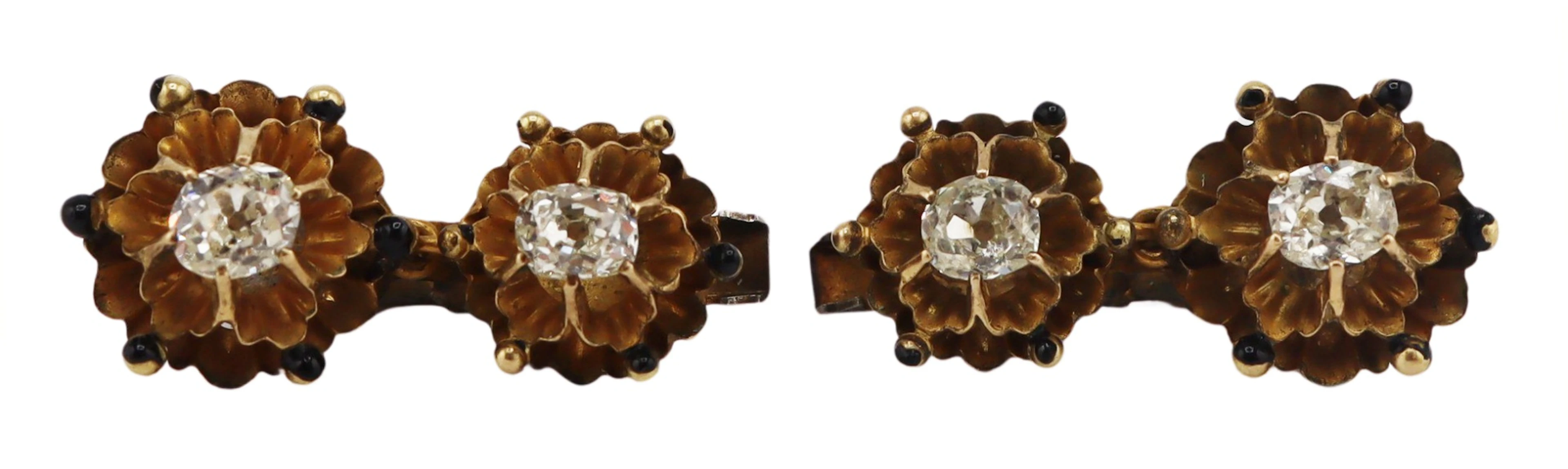 JEWELRY. Victorian Gold and Diamond Clips.