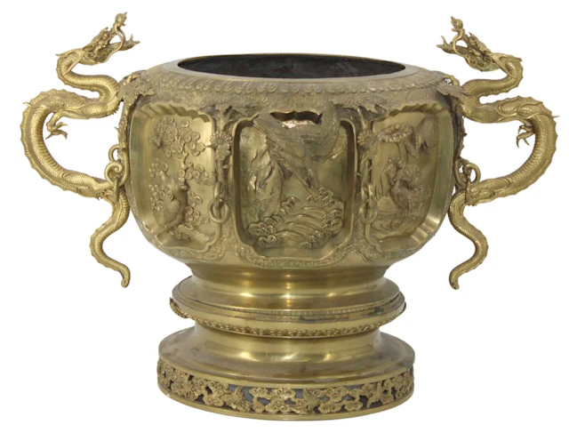 Gilt Bronze Japanese Jardiniere with Dragons.