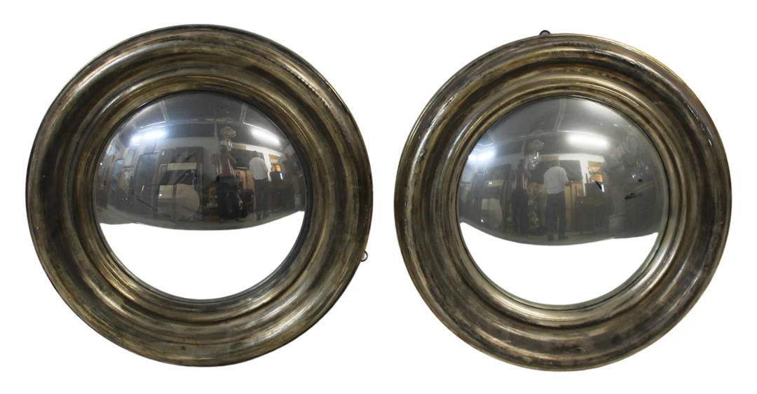 Pair of Canestrelli Silver Leaf Bullseye Mirrors.