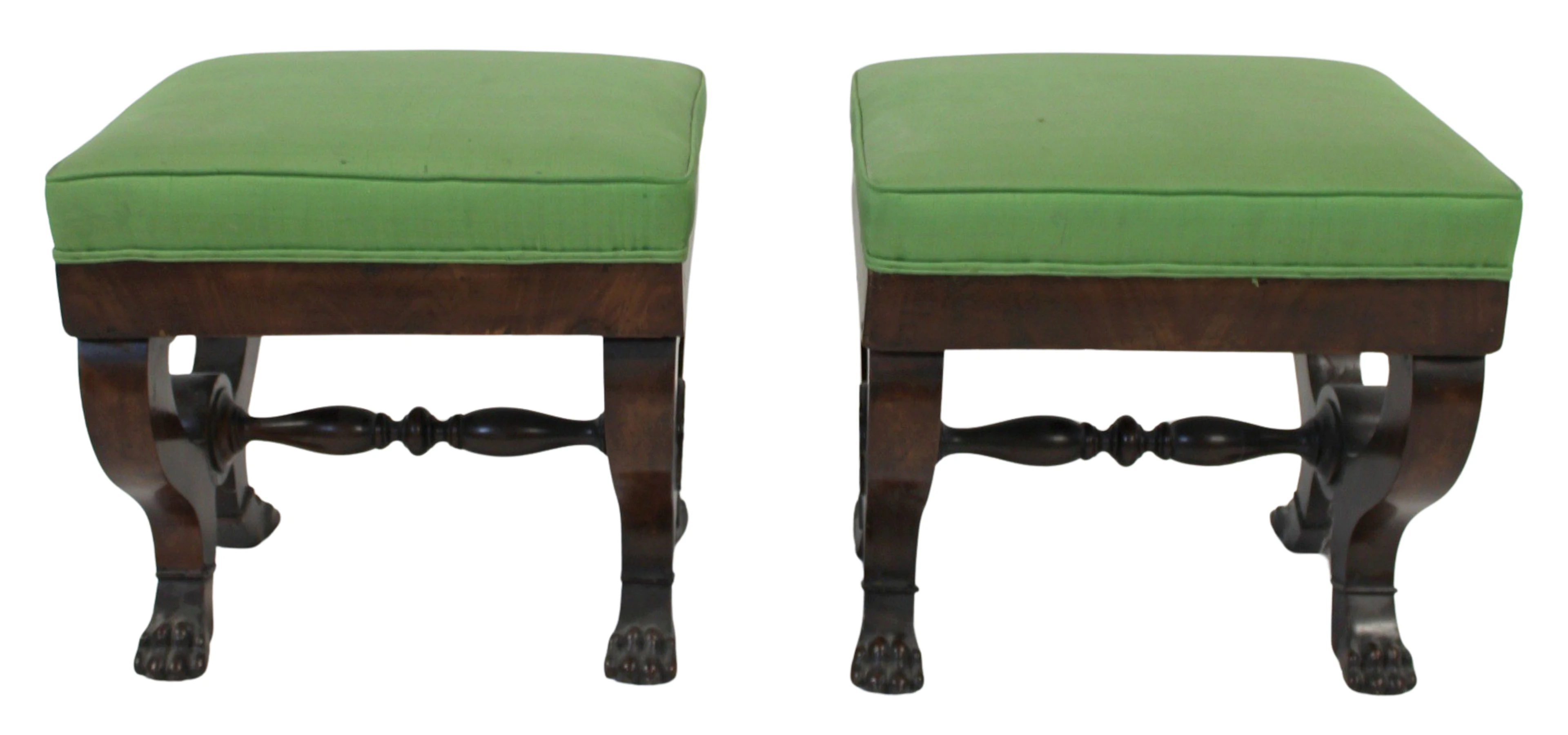 Antique Pair of Mahogany Clawfoot Benches.