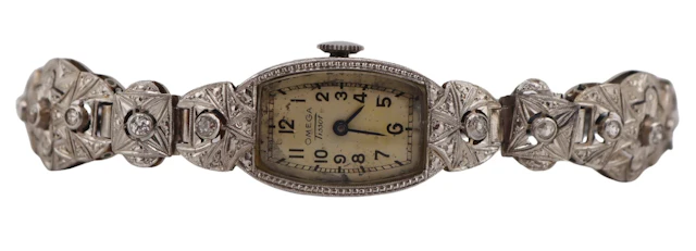 JEWELRY. Lady's Art Deco Omega Tissot Diamond