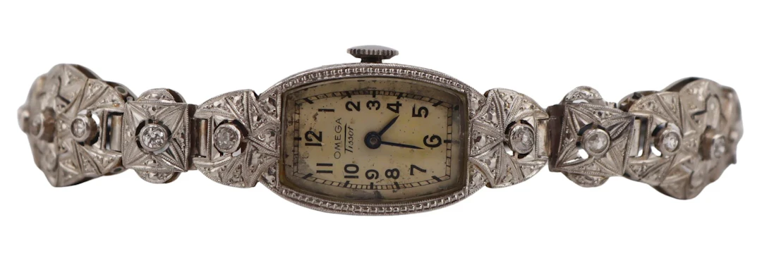 JEWELRY. Lady's Art Deco Omega Tissot Diamond