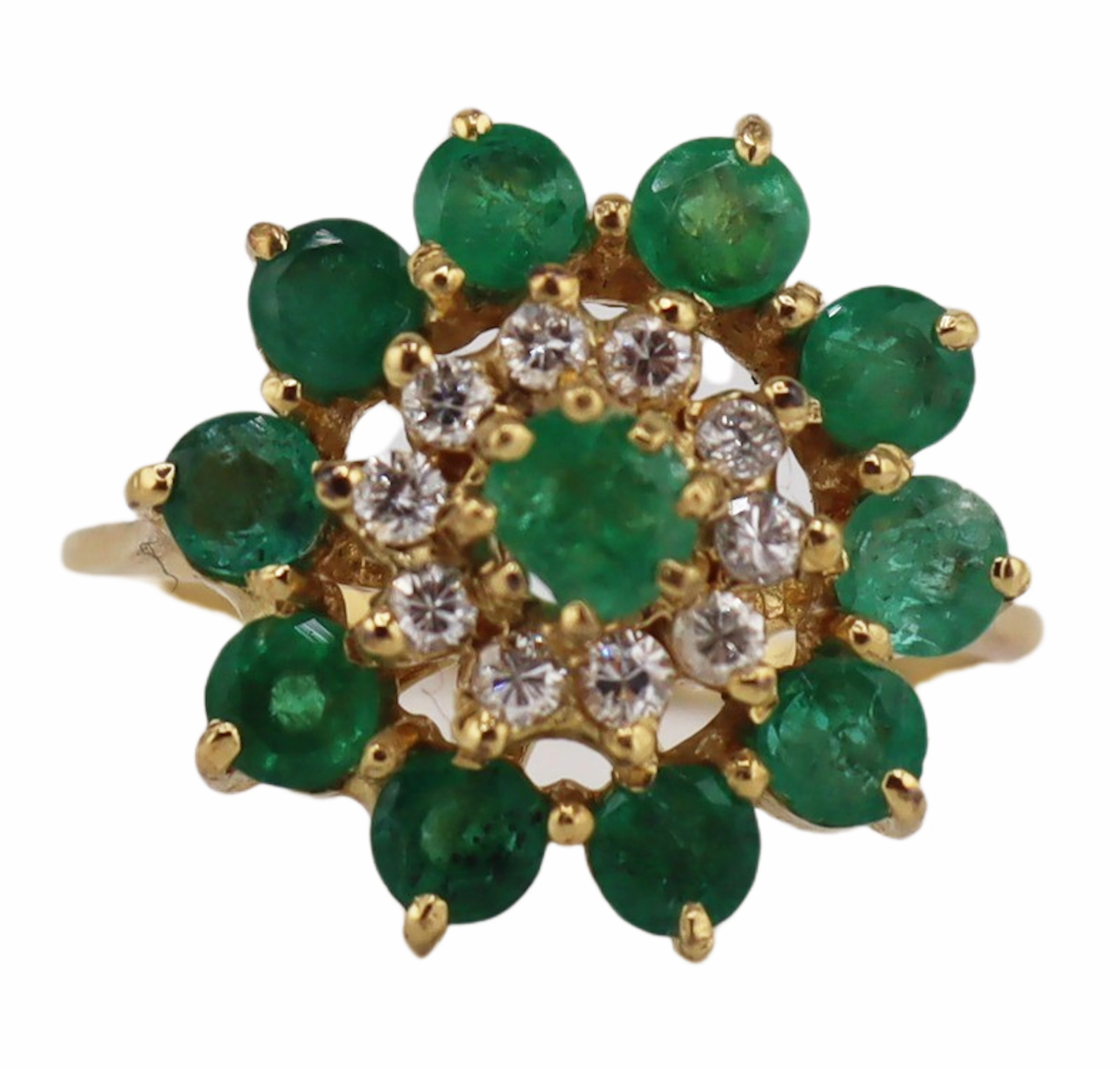 JEWELRY. 13kt Emerald and Diamond Floral Ring.