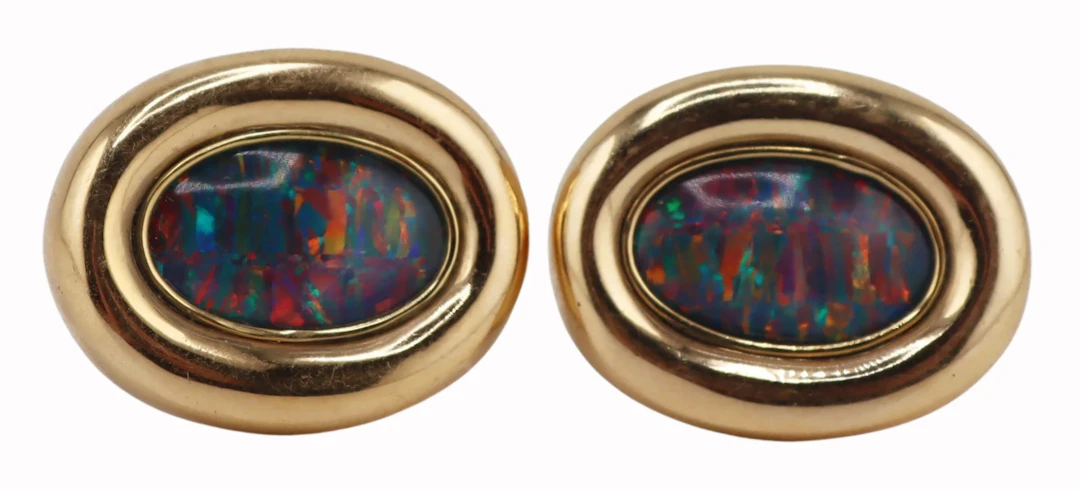 JEWELRY. Pair of Signed SECRETT 14kt Gold and Opal