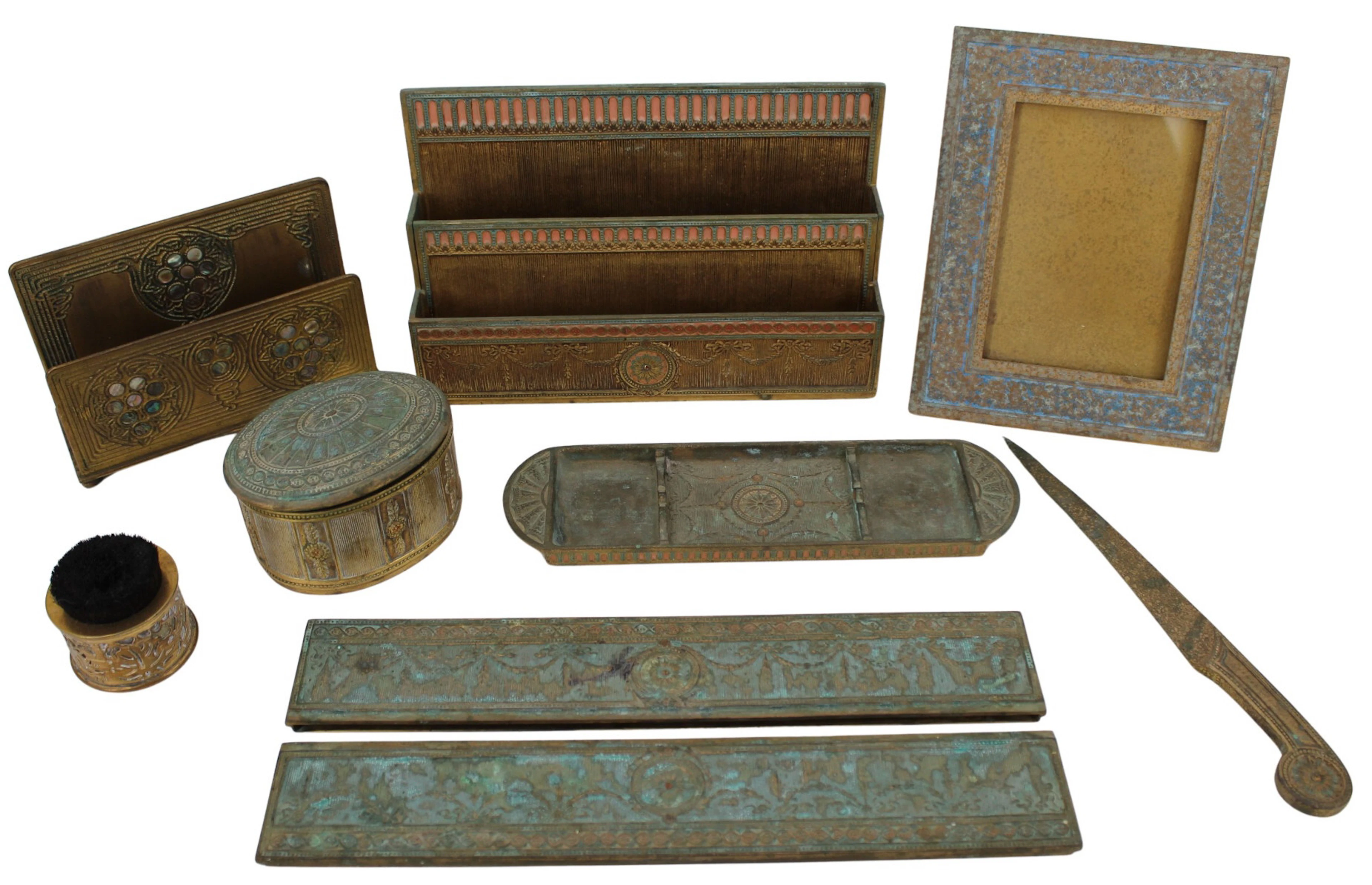 Antique Tiffany Studios 8 Piece Desk Set.