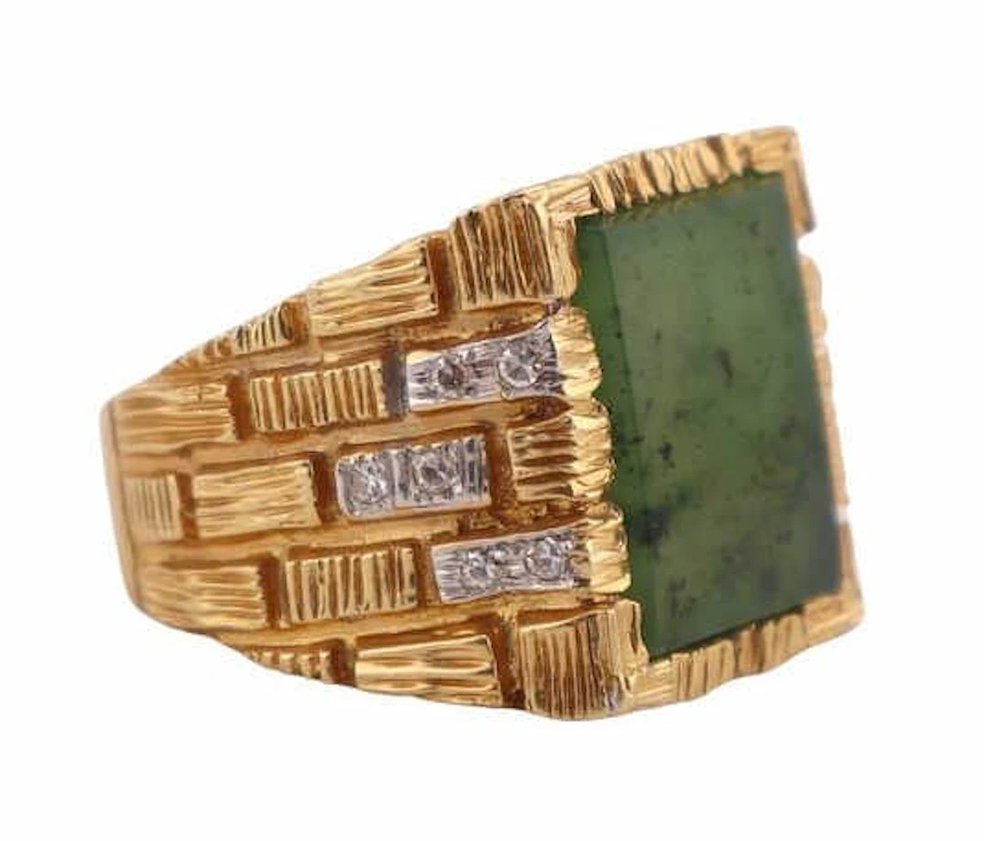 JEWELRY. Men's 14kt Gold, Diamond, and Gem Ring.