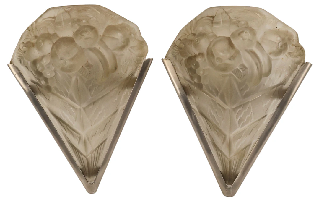Pr of French Art Deco Frosted Glass Sconces.