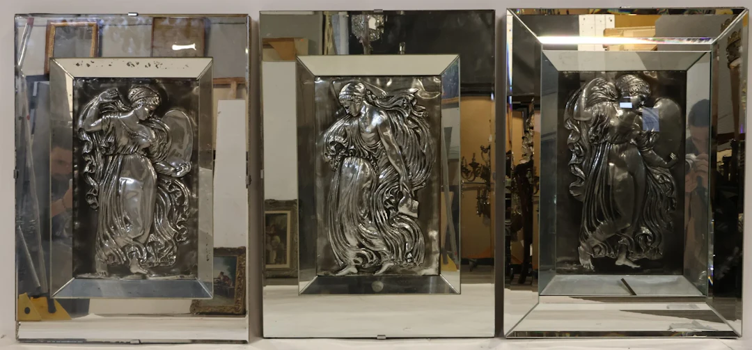 (3) Midcentury Framed Mirror Reliefs.