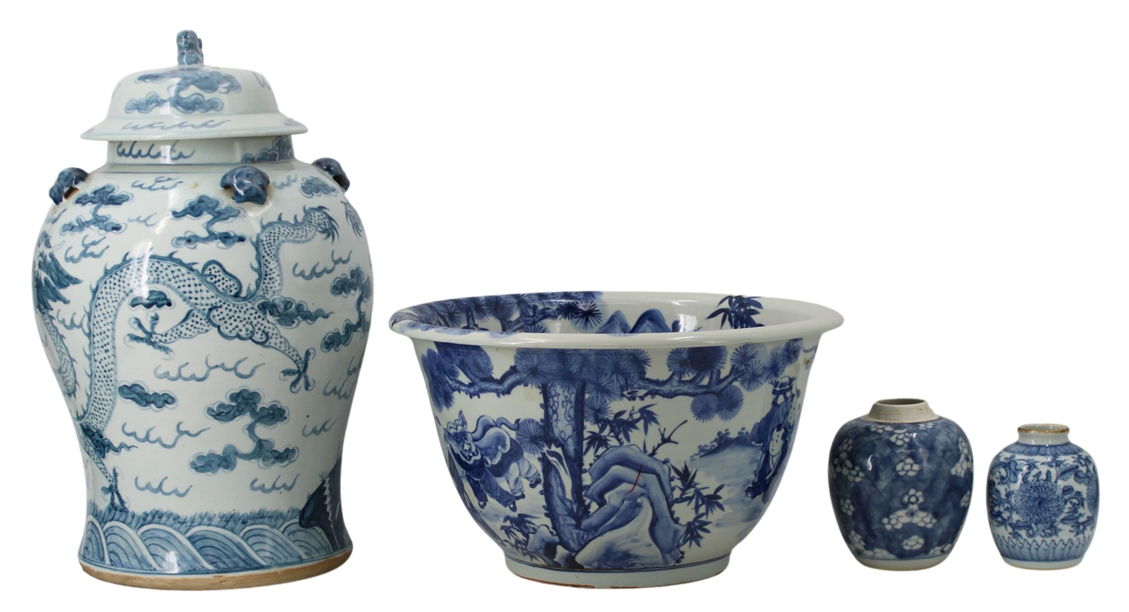 Grouping of (4) Chinese Blue and White Ceramic