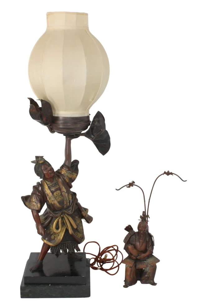 (2) Japanese Metal Work Warriors - One as a Lamp.