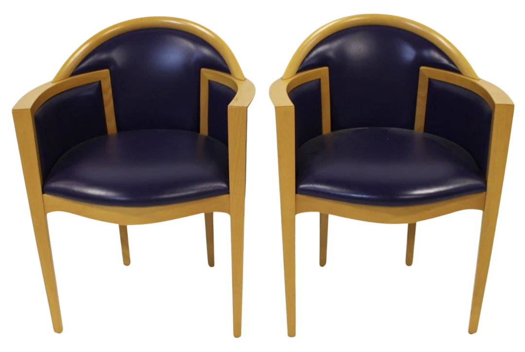 POTOCCO Signed Pair of Blonde Modernist Chairs.