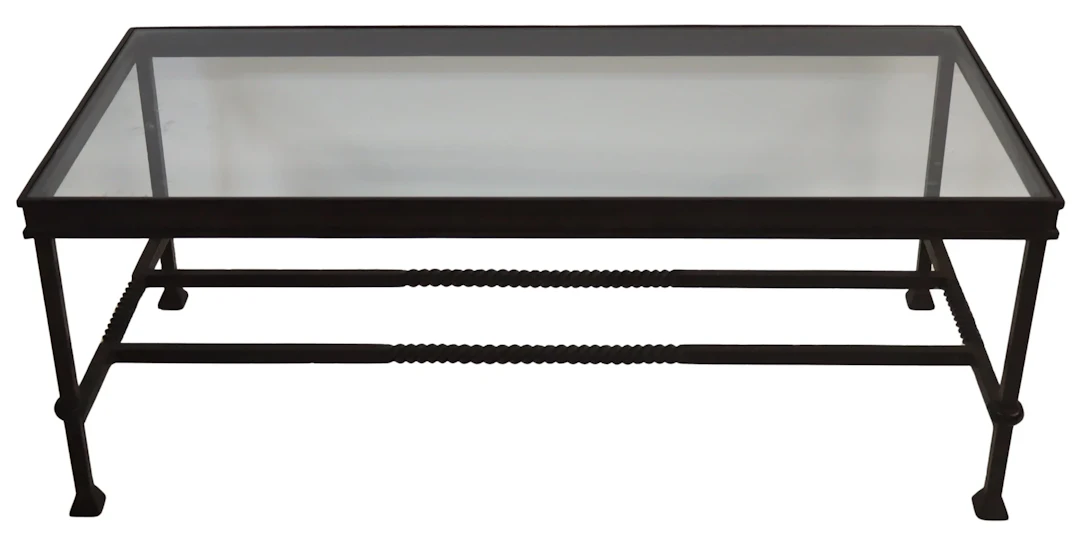 Vintage Giacometti Style Iron & Glass Top Table .