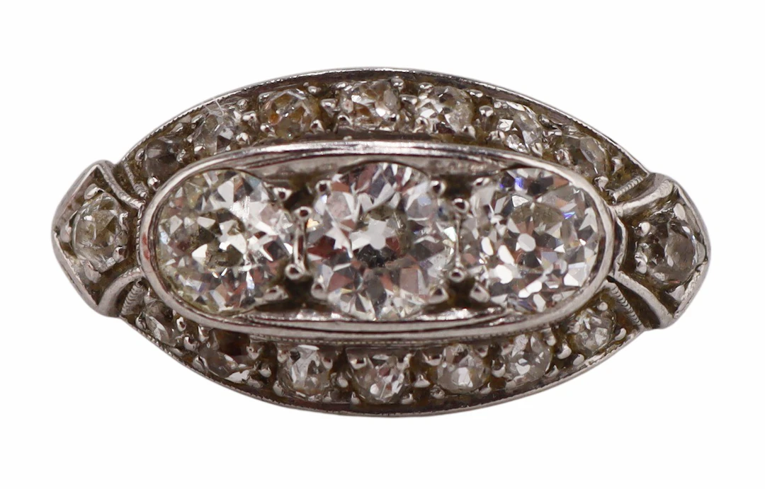 JEWELRY. Art Deco Signed Platinum and Diamond Ring