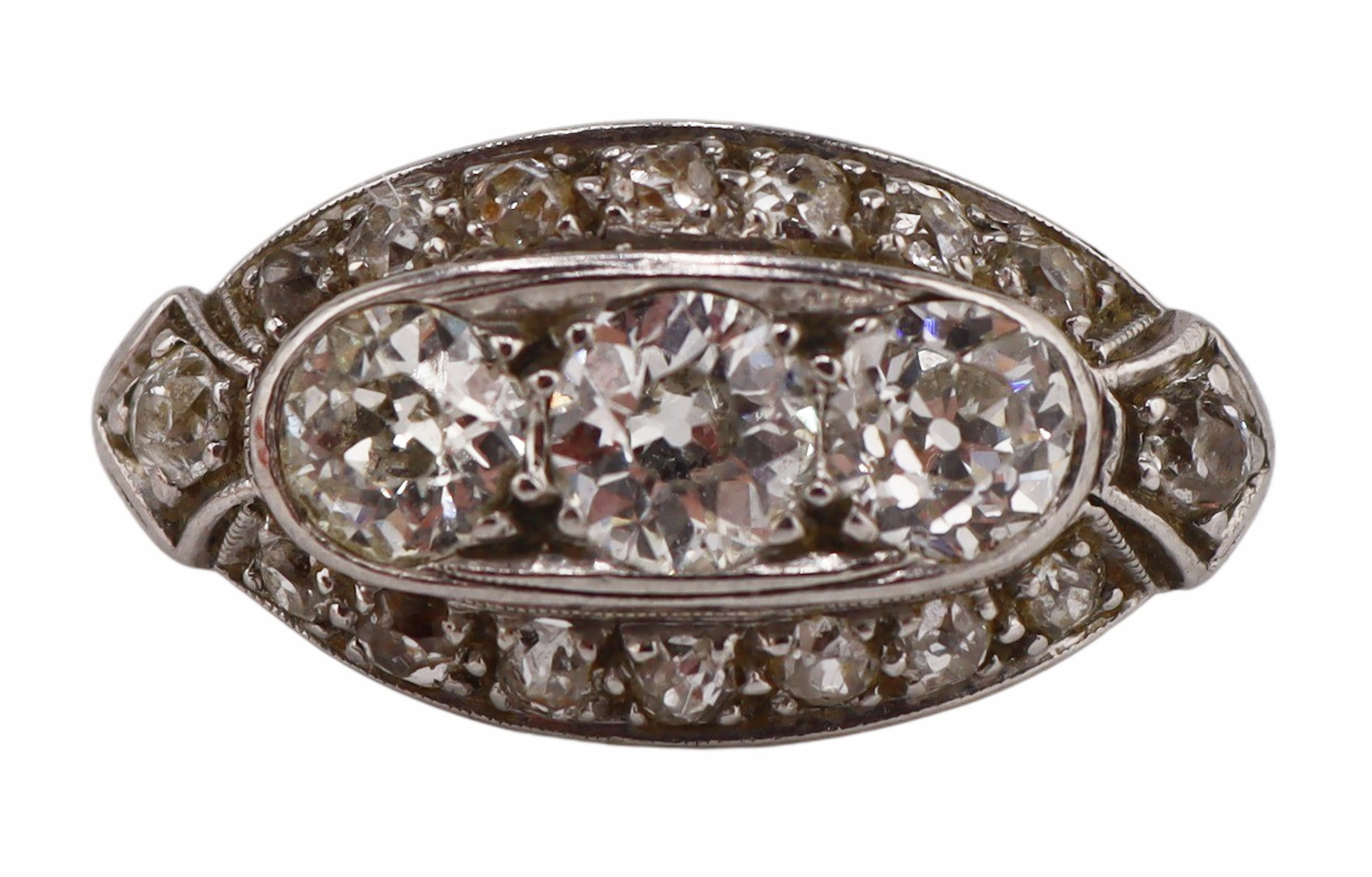 JEWELRY. Art Deco Signed Platinum and Diamond Ring