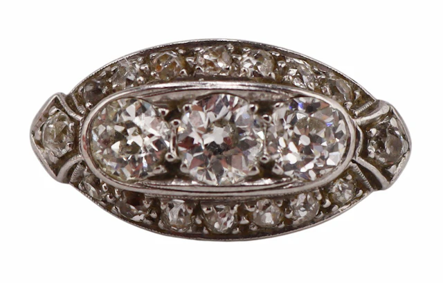 JEWELRY. Art Deco Signed Platinum and Diamond Ring