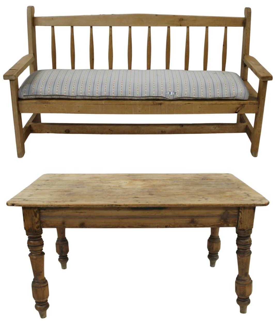 Antique Pine Farm House Table & Bench.