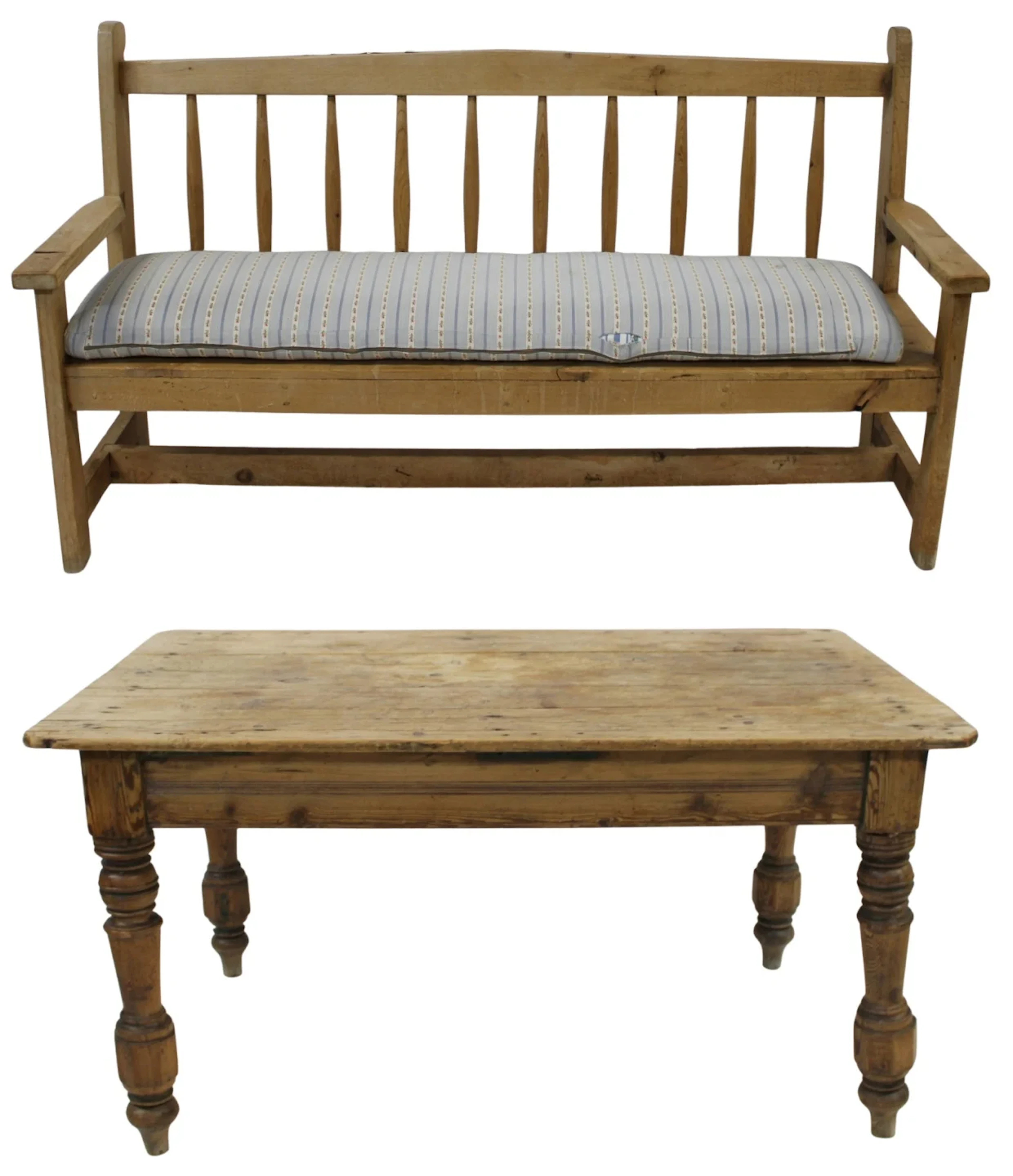 Antique Pine Farm House Table & Bench.