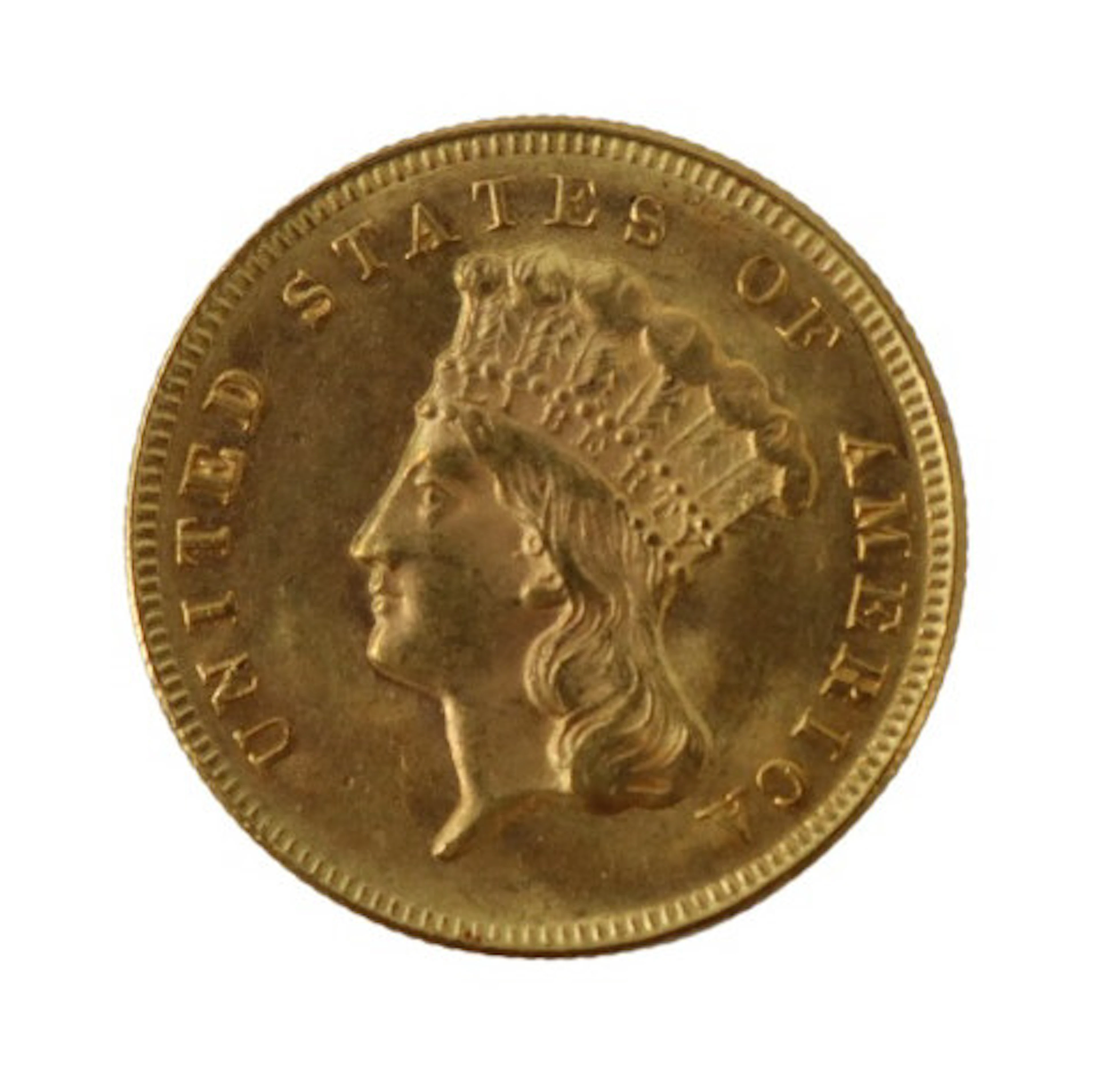 NUMISMATICS. 1874 $3 Indian Princess Gold Coin.