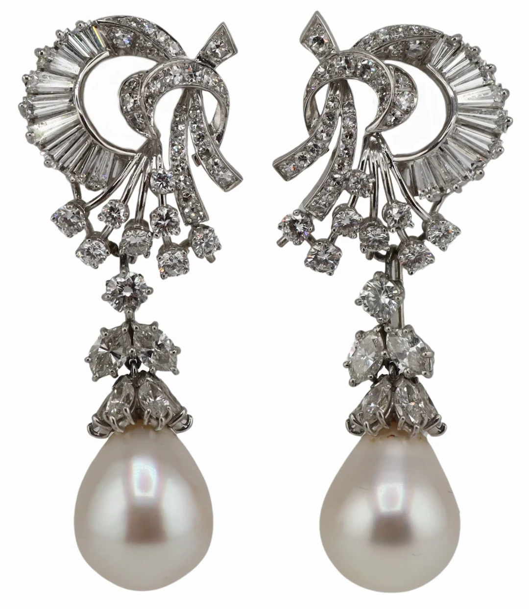 JEWELRY. Pair of Platinum South Sea Pearl and