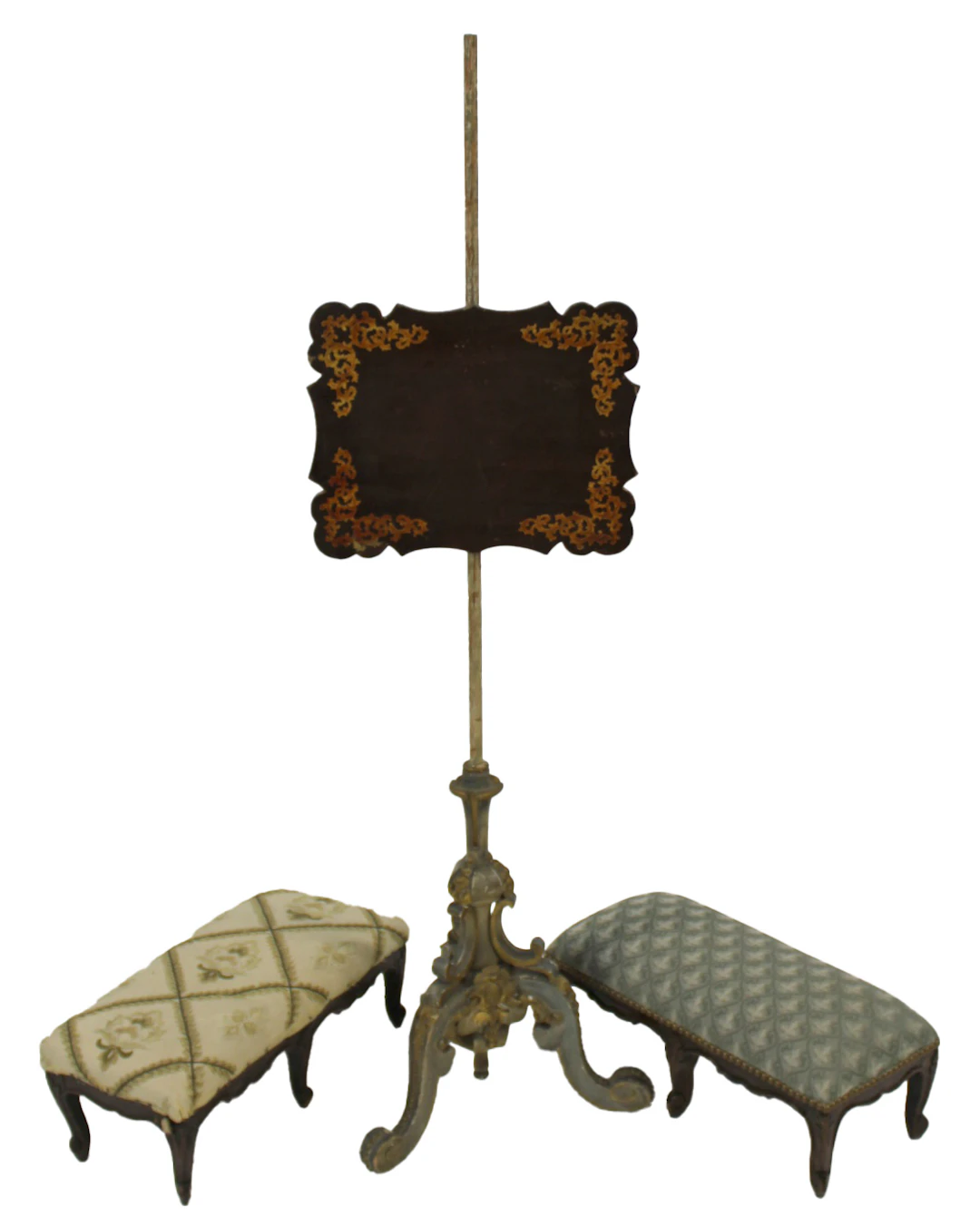 Antique Fire Screen Together with 2 Louis XV