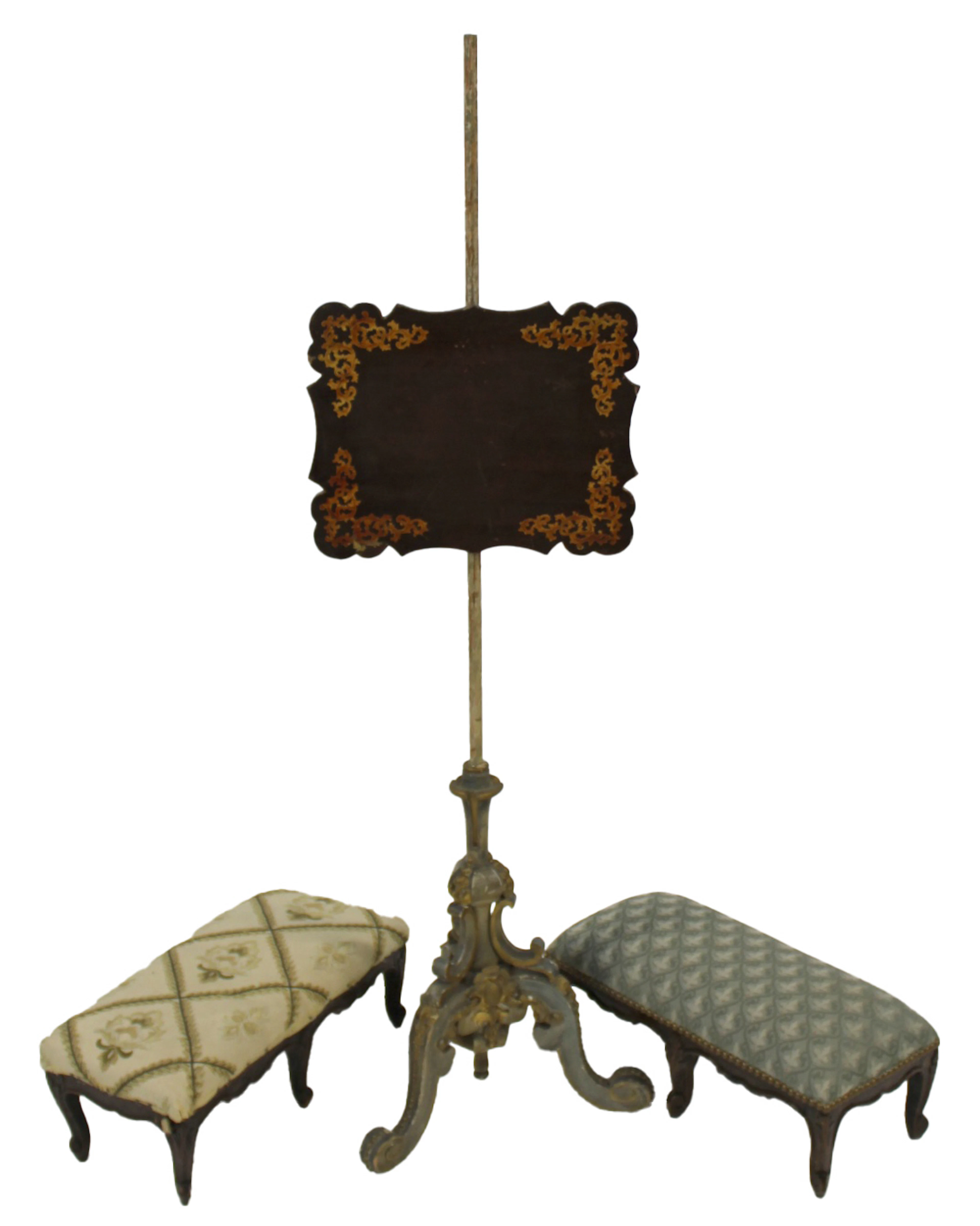 Antique Fire Screen Together with 2 Louis XV