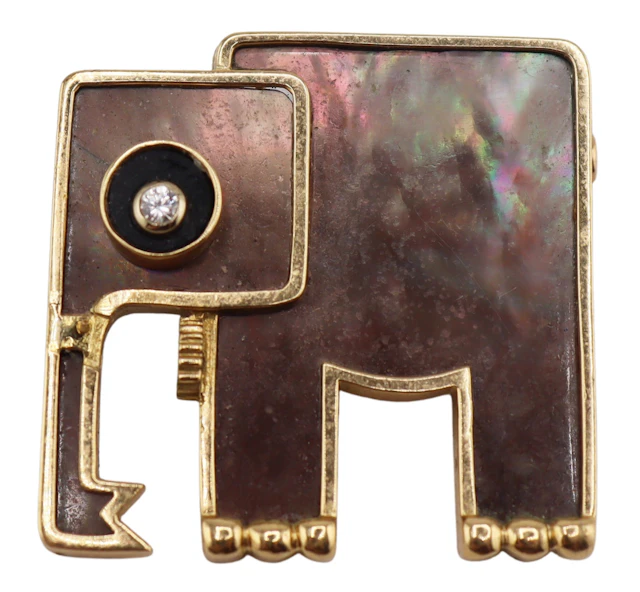 JEWELRY. 18kt Gold Abalone and Diamond Elephant