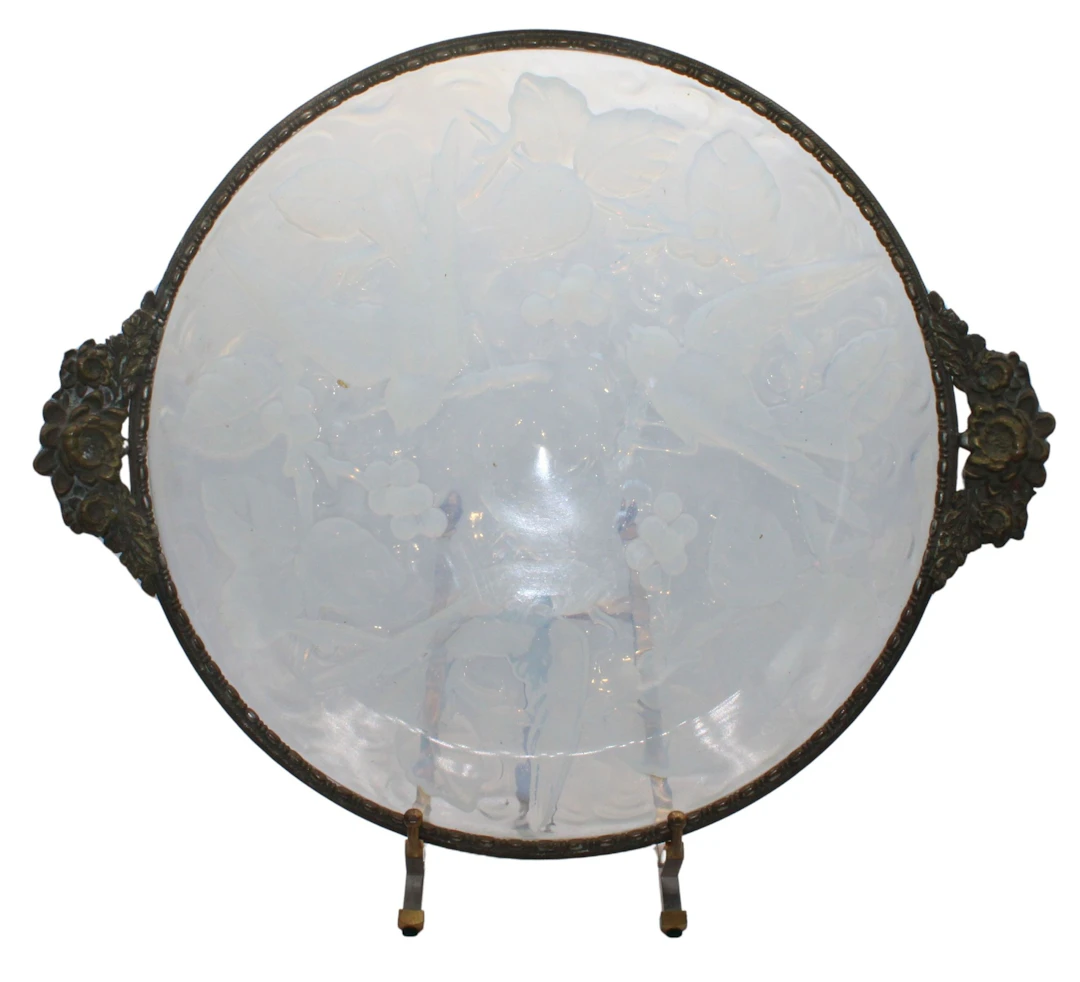 Antique Verlys Glass Bowl with Gilt Metal Mounts.