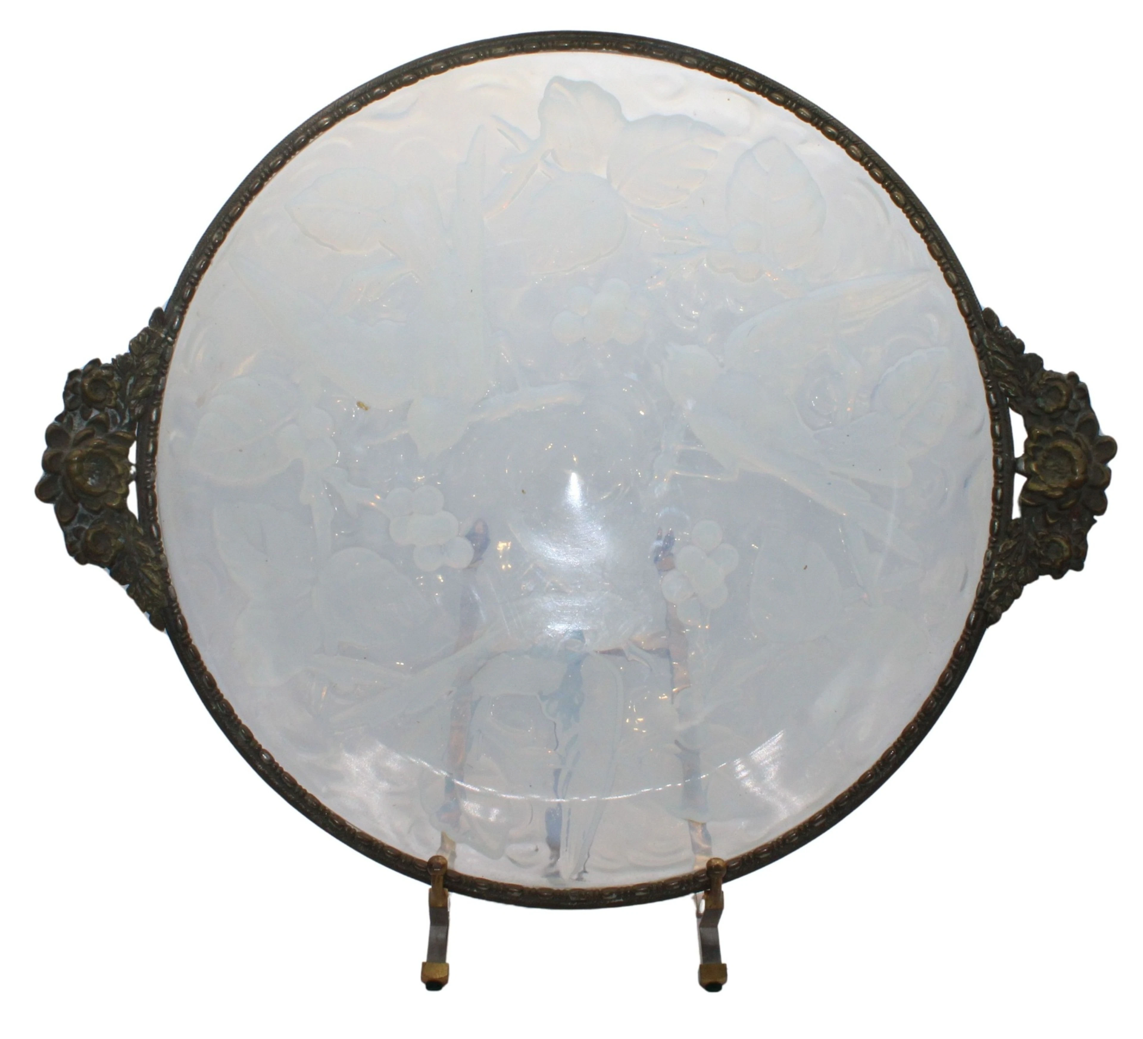 Antique Verlys Glass Bowl with Gilt Metal Mounts.