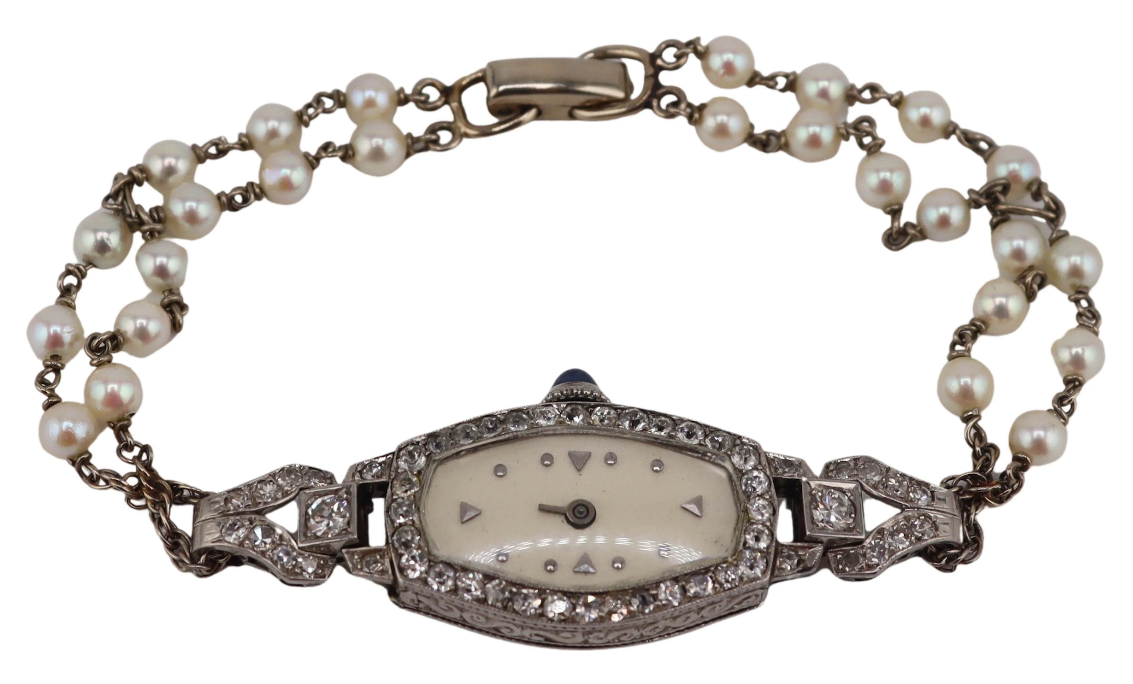 JEWELRY. Art Deco Platinum and Diamond Watch Face