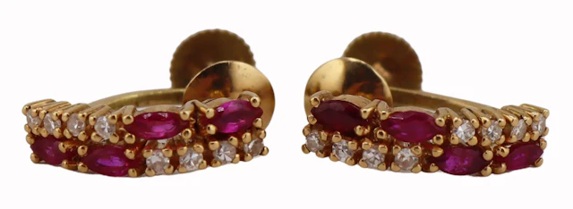 JEWELRY. 18kt Gold, Gem and Diamond Ear Clips.