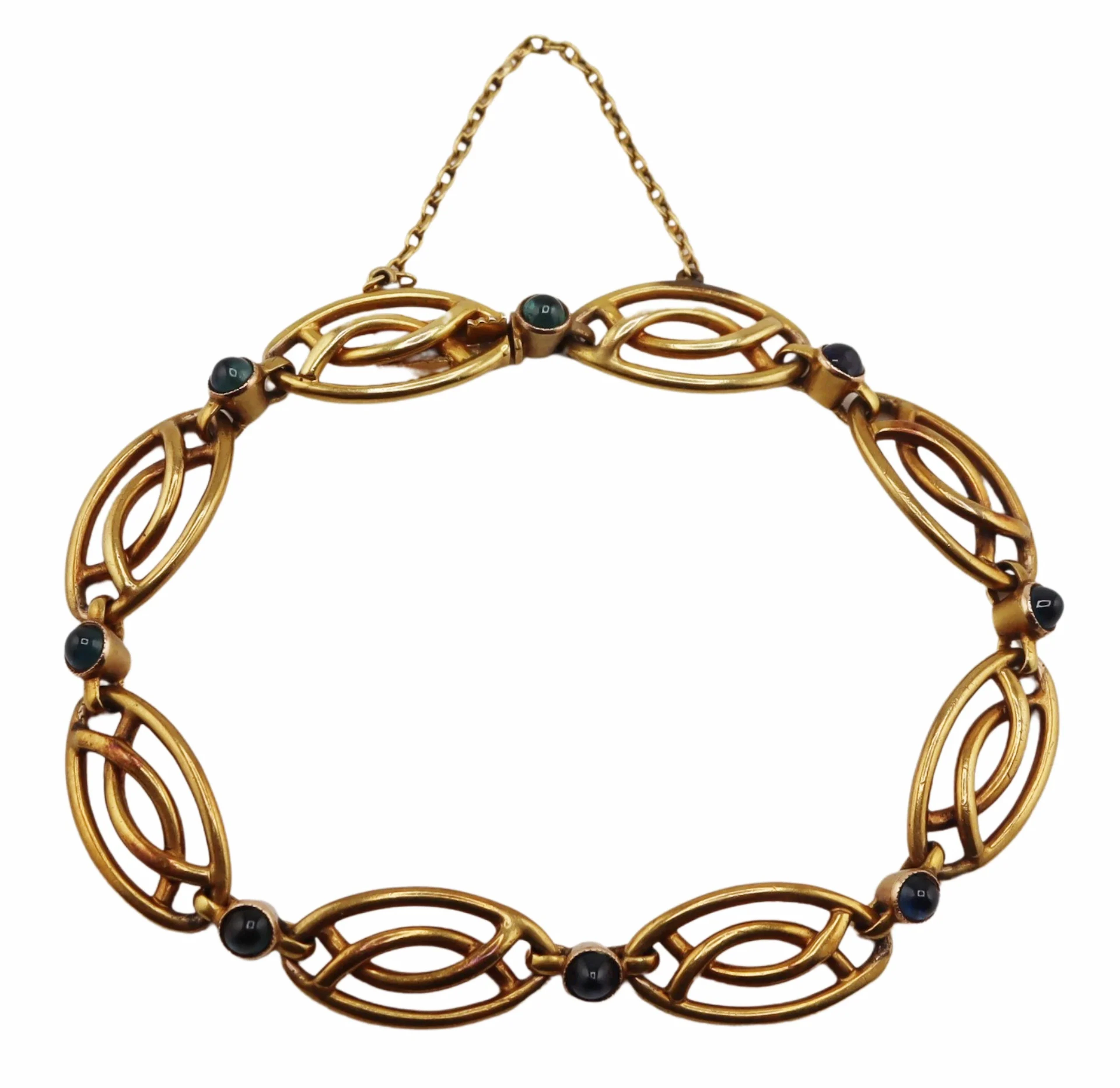 JEWELRY. Antique 18kt Gold & Gem Cabochon Bracelet