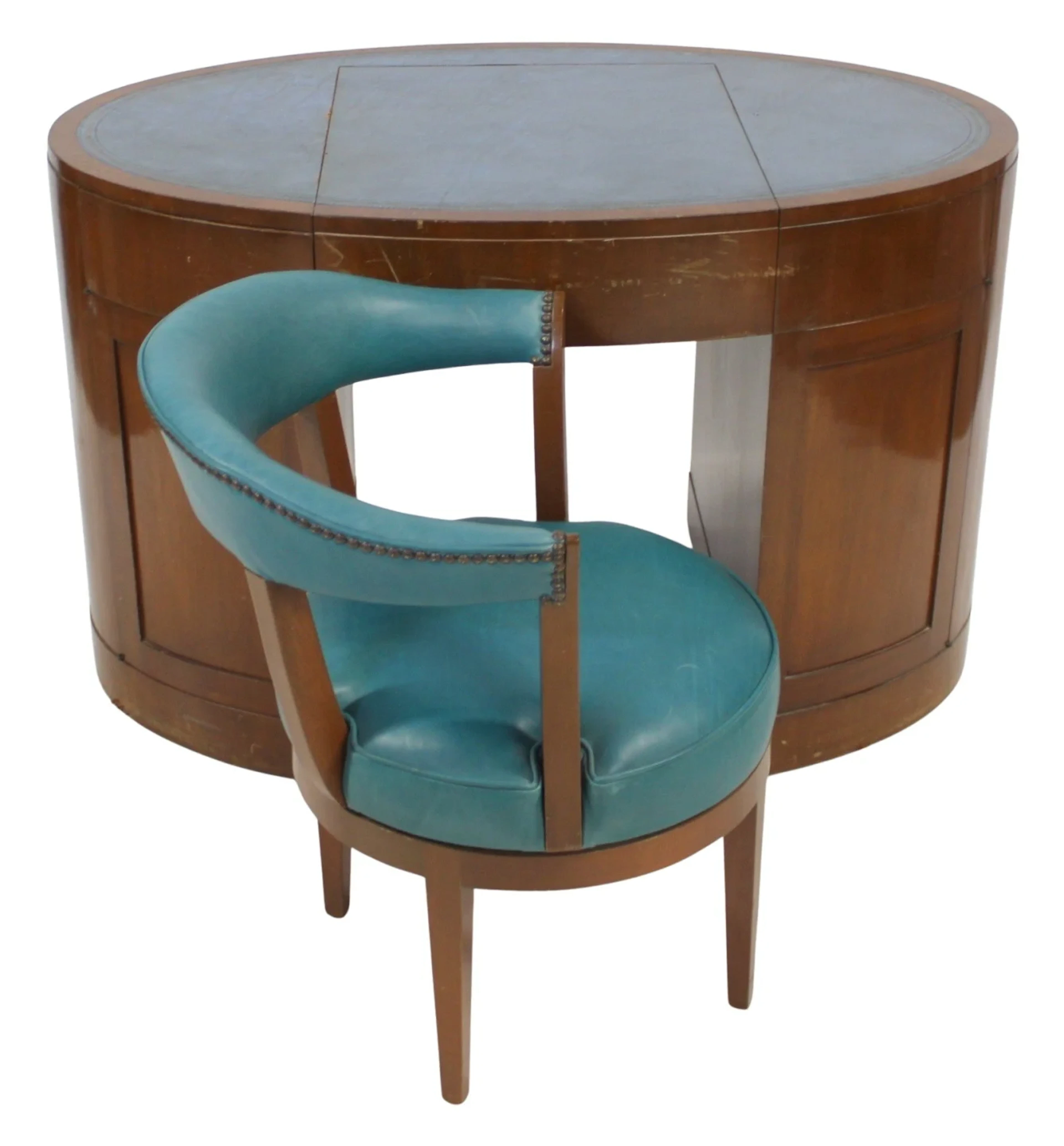 Midcentury Oval Leathertop Desk & Chair.