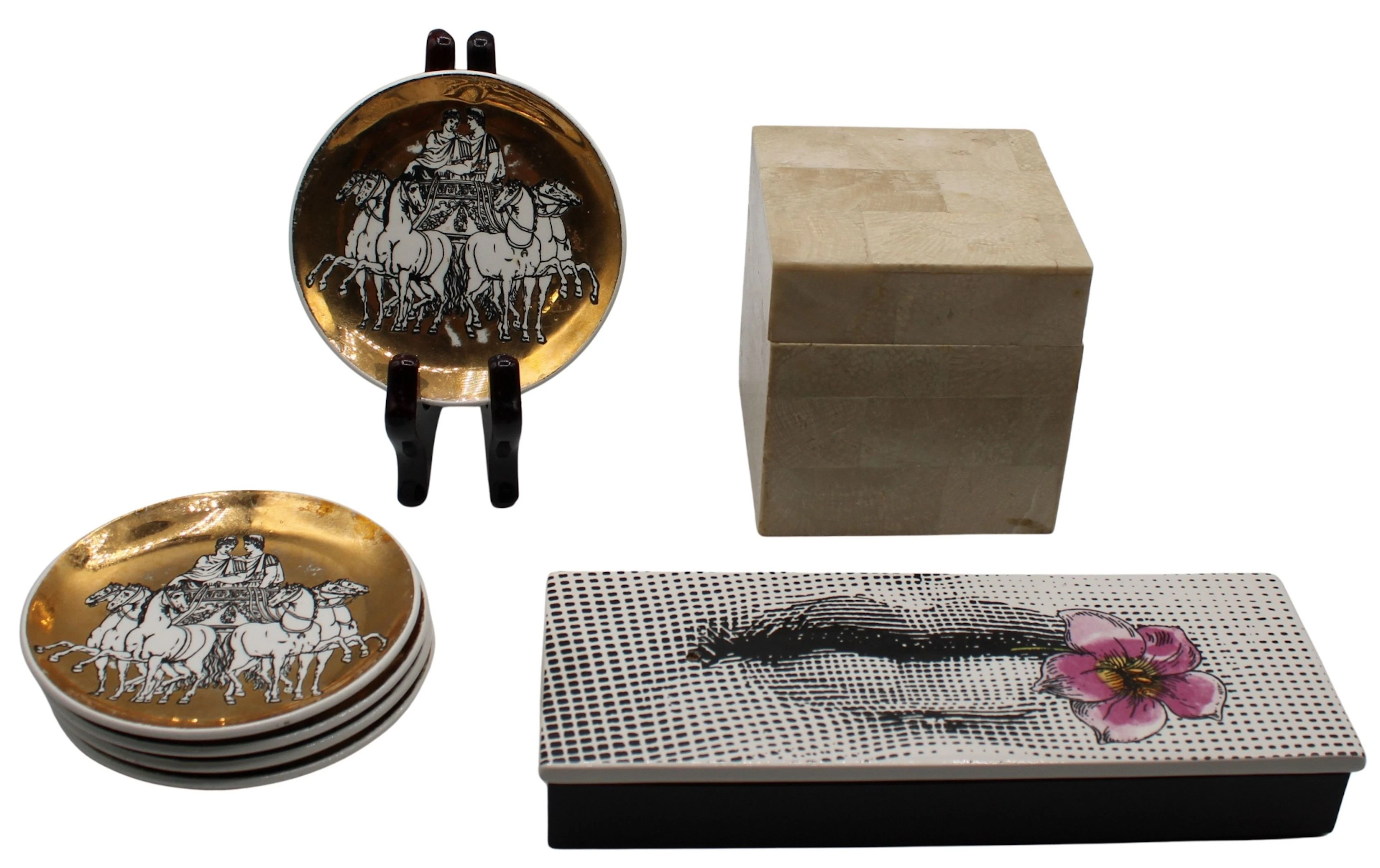 (6) Fornasetti Objects and (1) Maitland Smith Box.