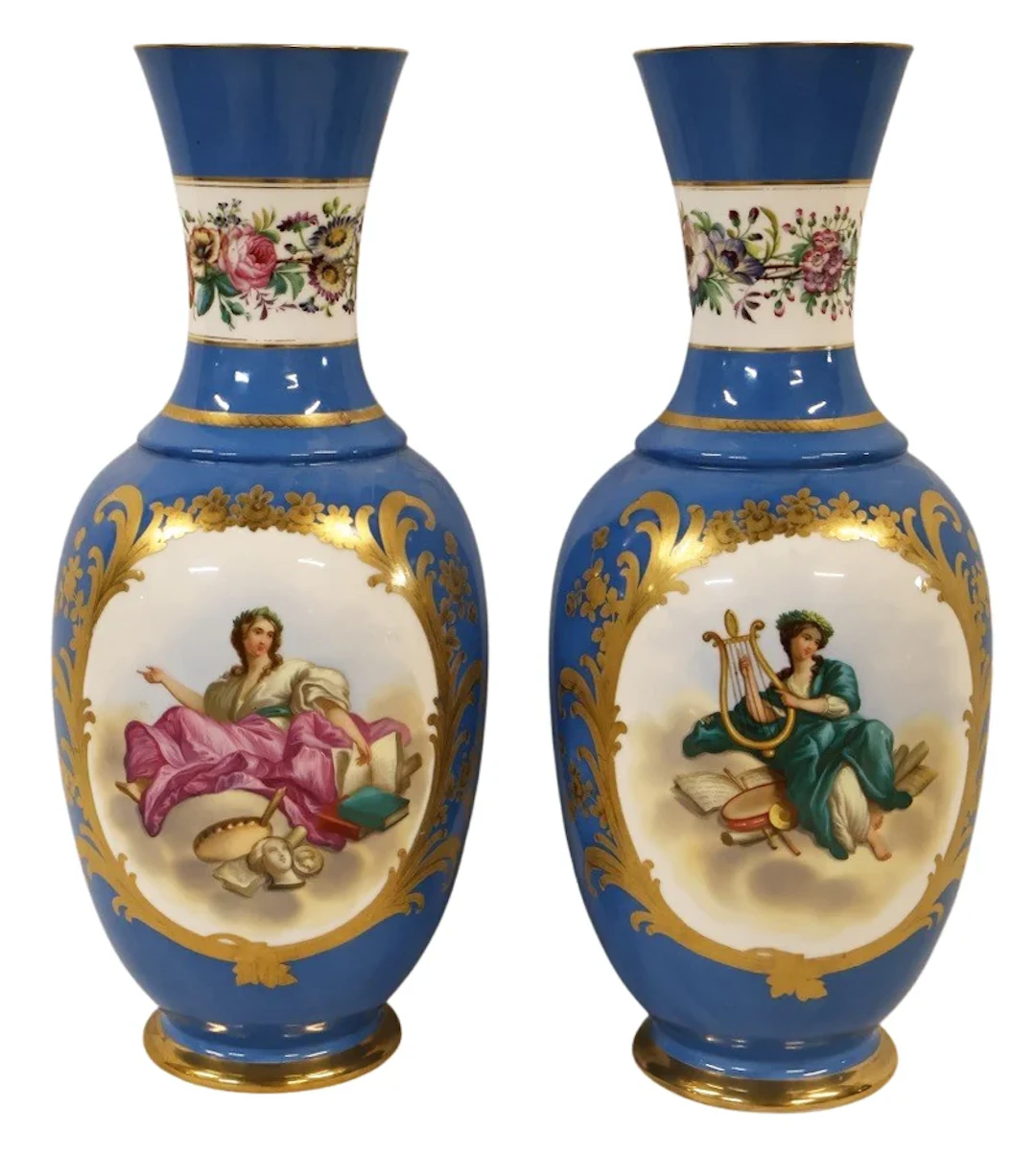 Large Antique Pair of Sevres Style Porcelain Vase.