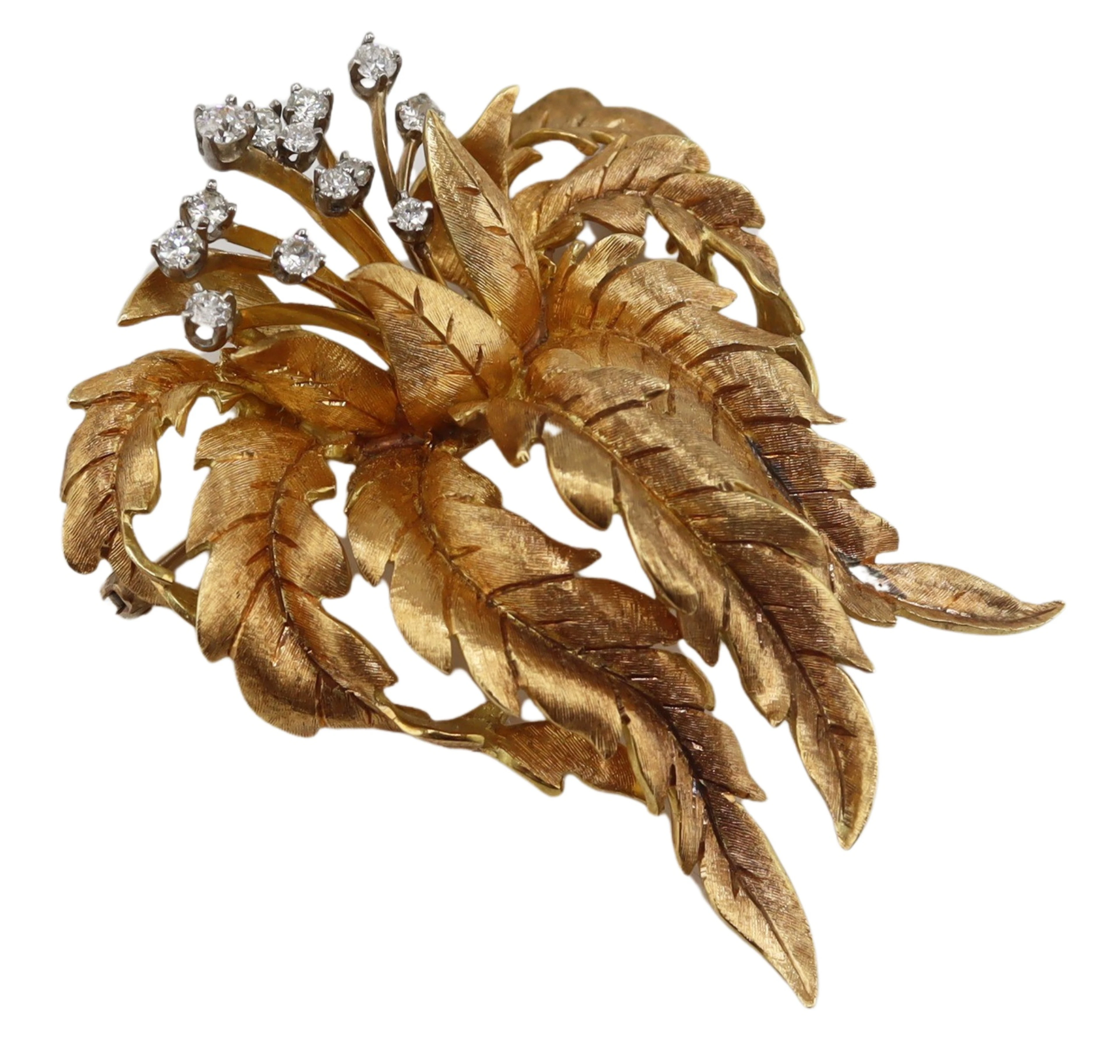JEWELRY. Signed 14kt Gold and Diamond Floral