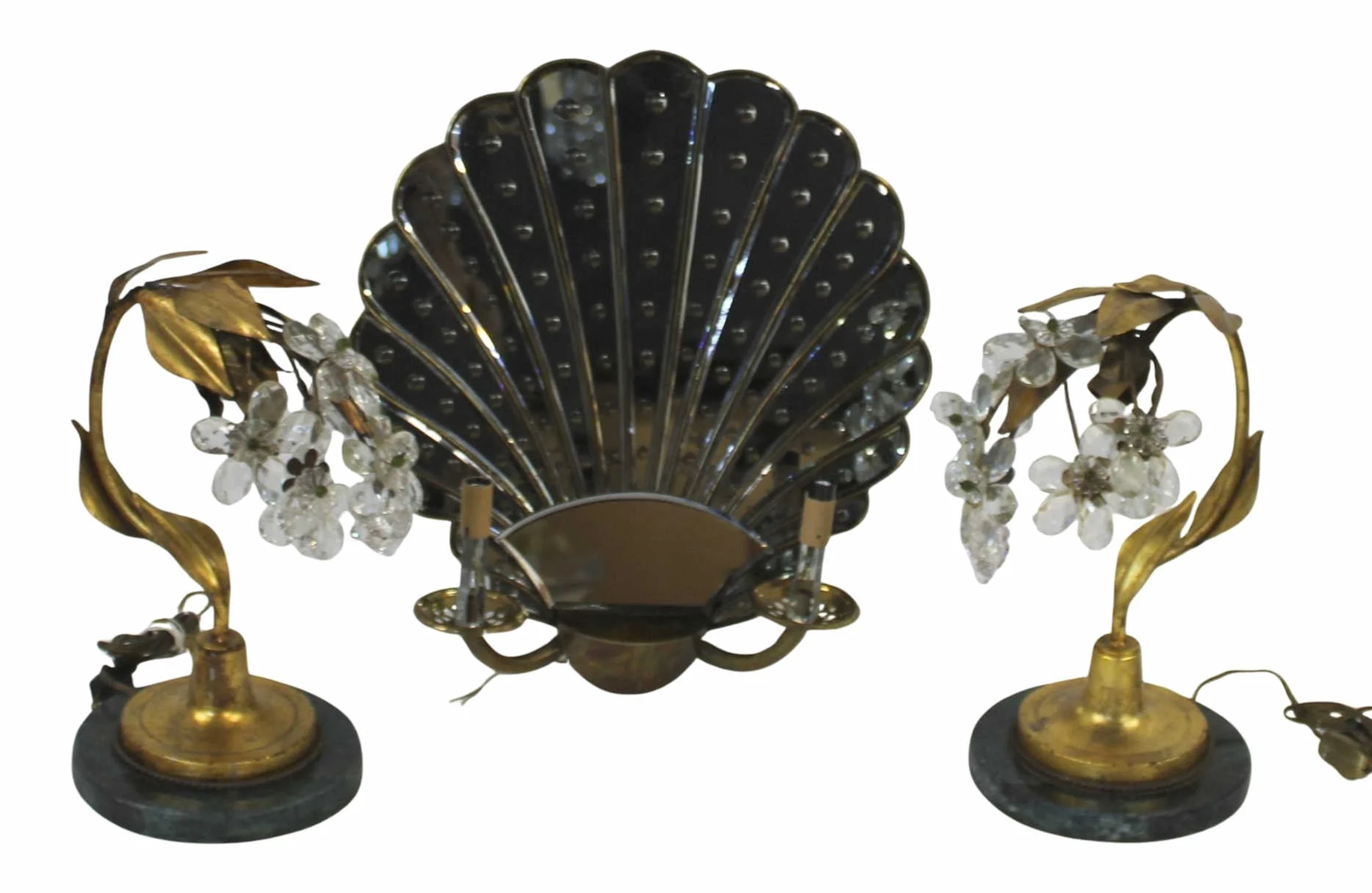 Midcentury Pair Of Lamps Together With A Sconce.