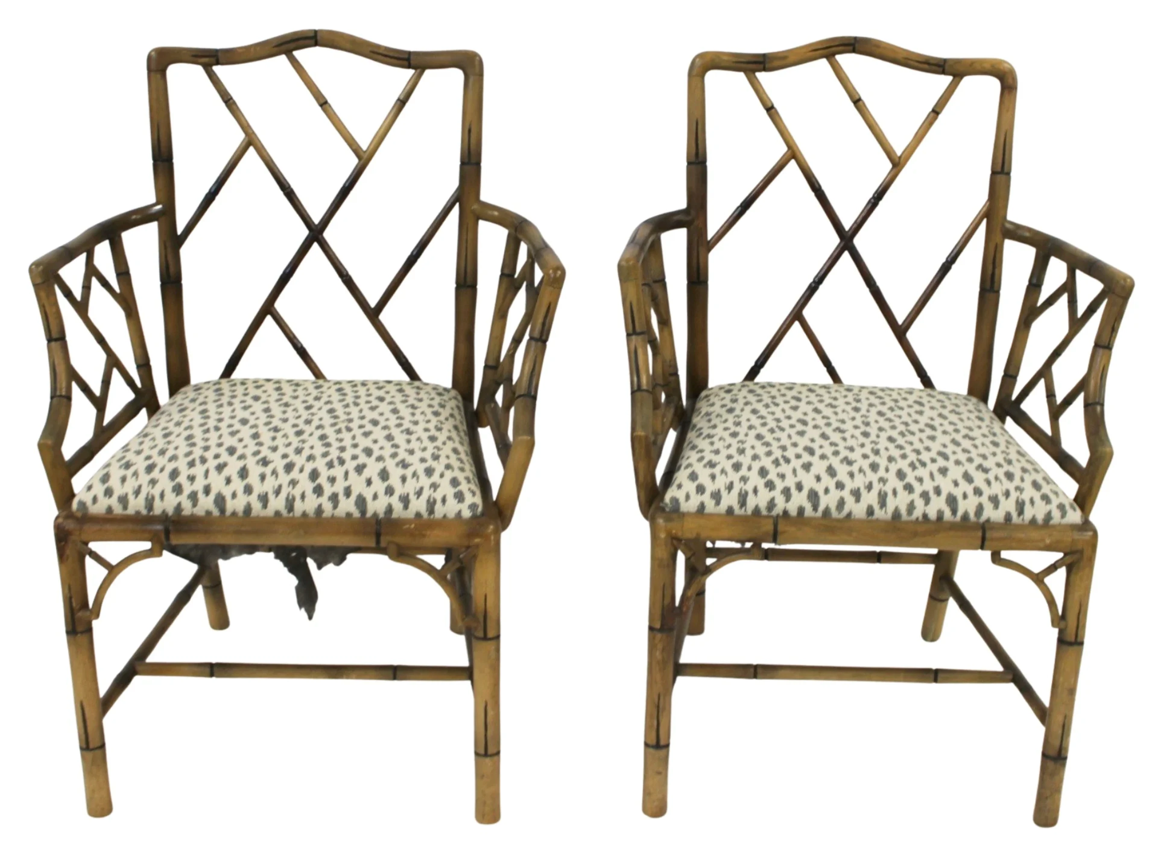 Midcentury Pair of Regency Style Bamboo Arm Chairs