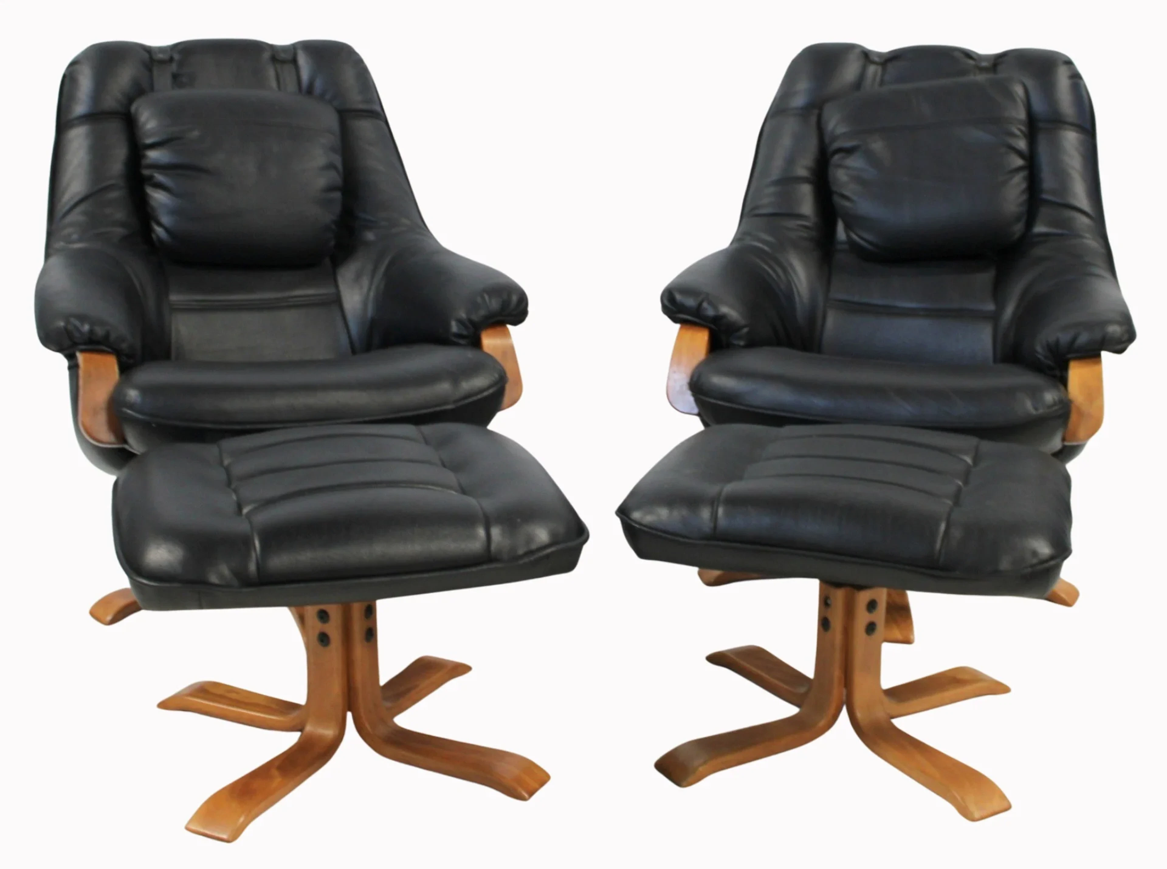 Vintage Pr of Swedish Leather Chairs & Ottomans.