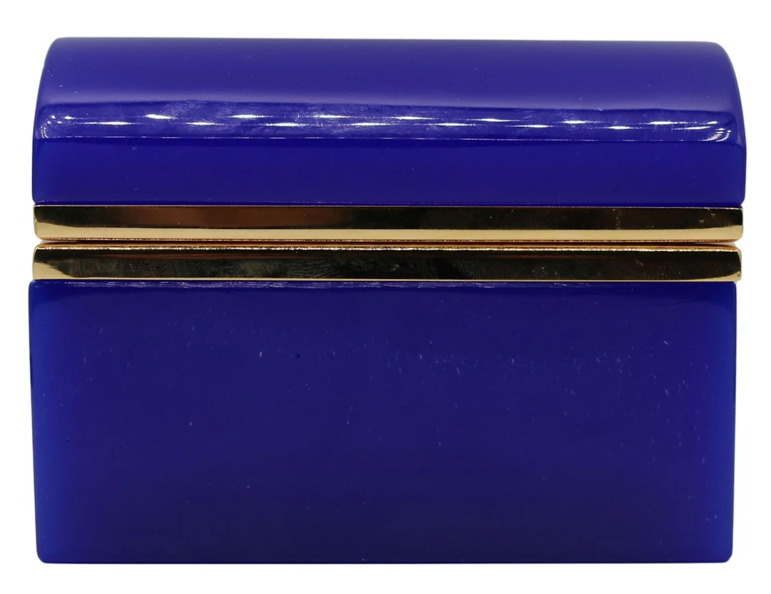 Vintage Domed Top Blue Opaline Glass Box.