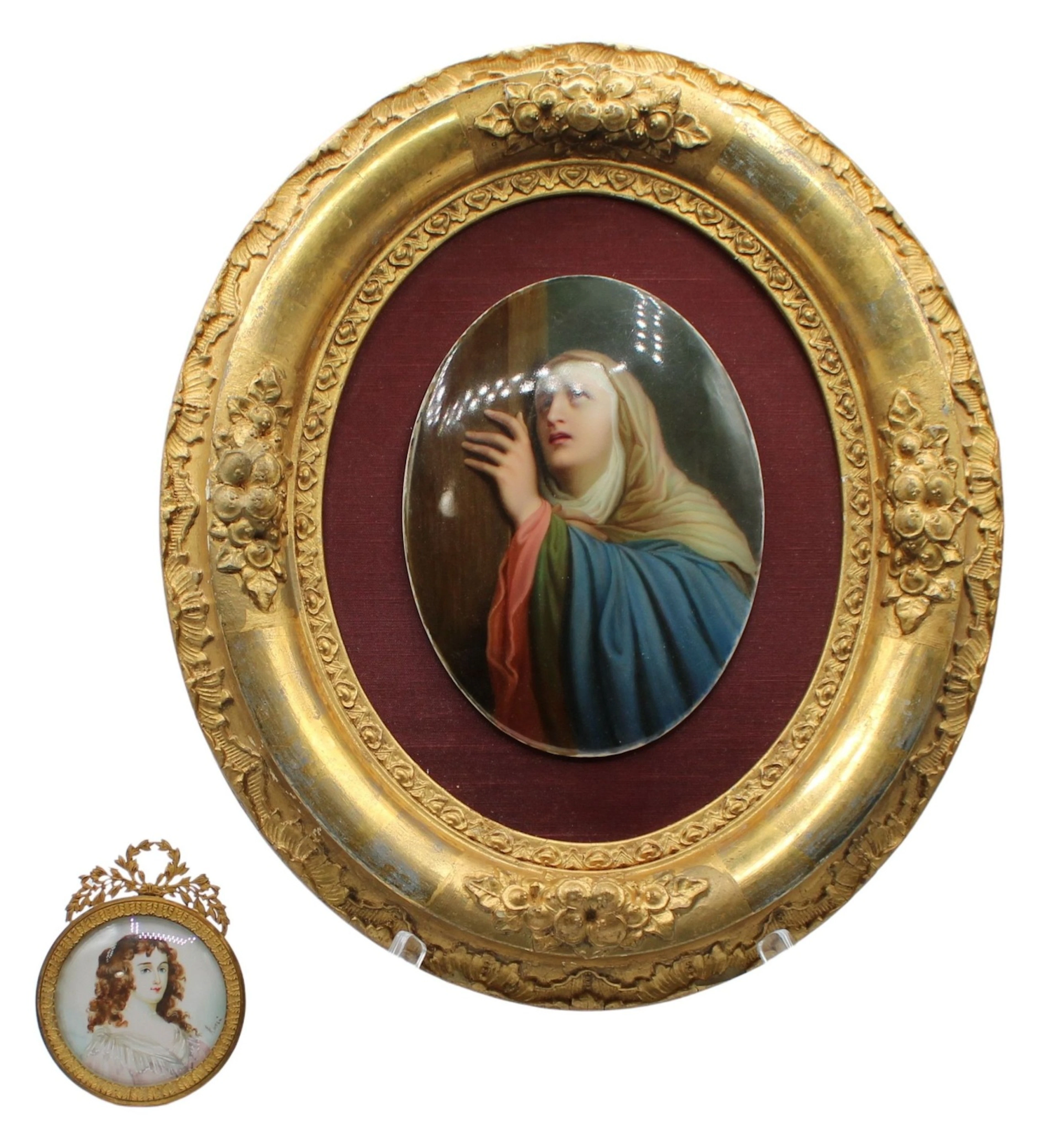 Antique KPM Plaque and Small Portrait in Gilt