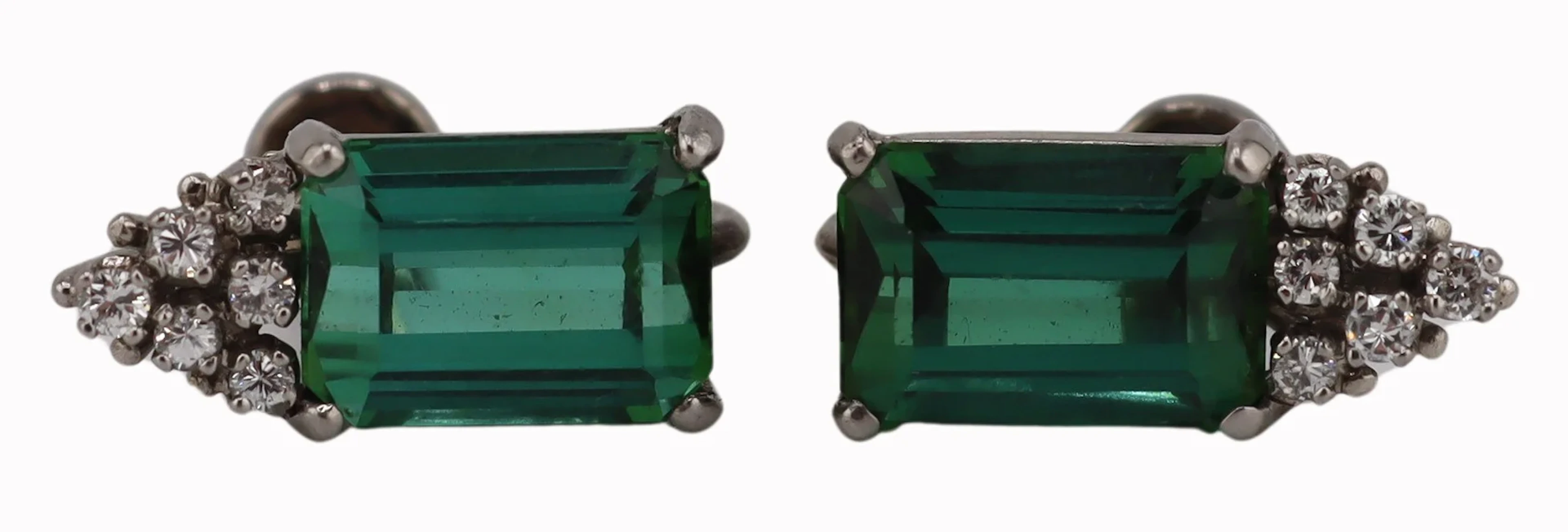 JEWELRY. Platinum Tourmaline and Diamond Ear Clips