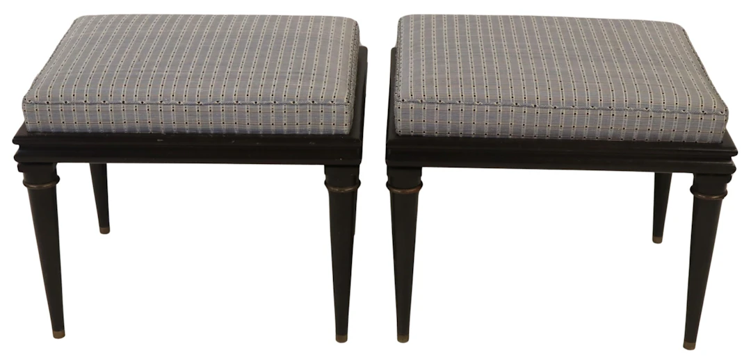 Pair of Upholstered Ebonized Benches.